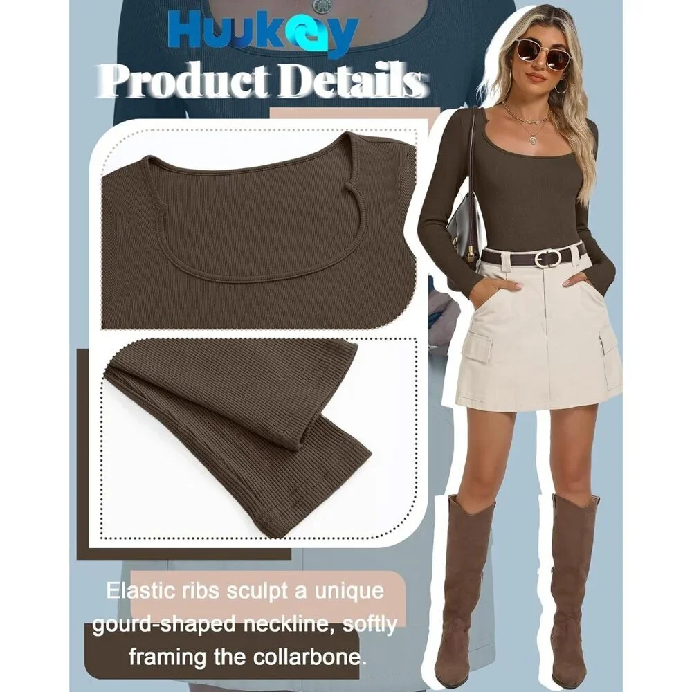 3 Pack Women's Long Sleeve T-Shirts Basic Crop Tops Slim Fit Fall Outfits - Picture 5 of 5